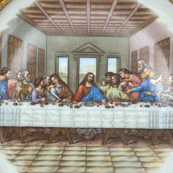 Vintage 50's 60's Da Vinci's "The Last Supper" Metal Filigree Framed Plate Wall - Picture 6 of 7